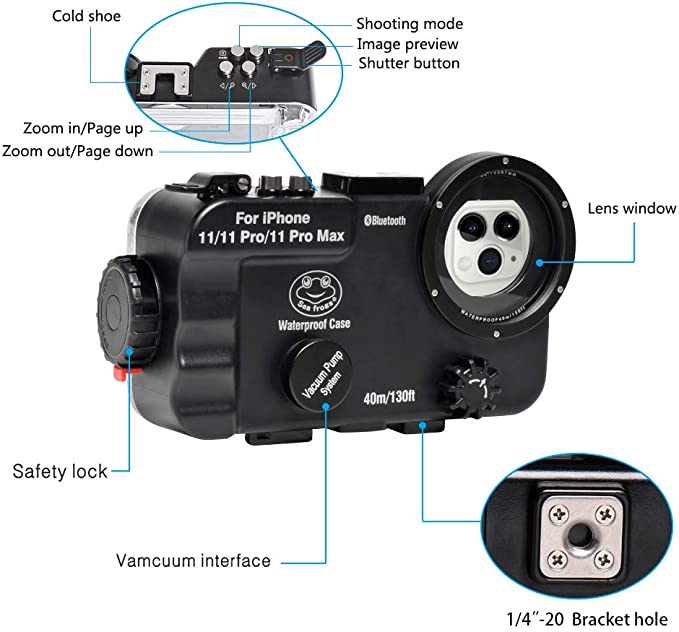 Seafrogs Underwater Housing for iPhone 11/ 11 Pro/ 11 Pro Max with Bluetooth