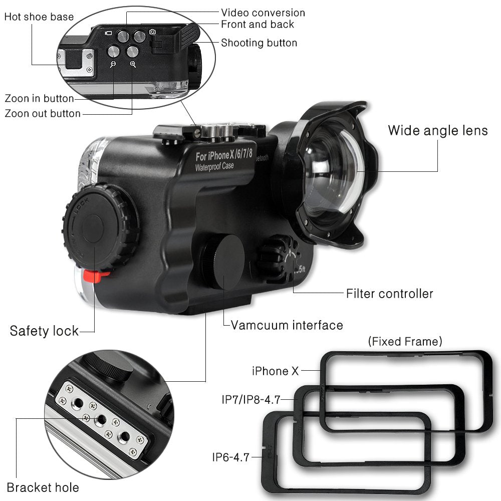 Seafrogs Underwater Housing for iPhone 6/6S/7/7S/8/X/XR/XS with Bluetooth